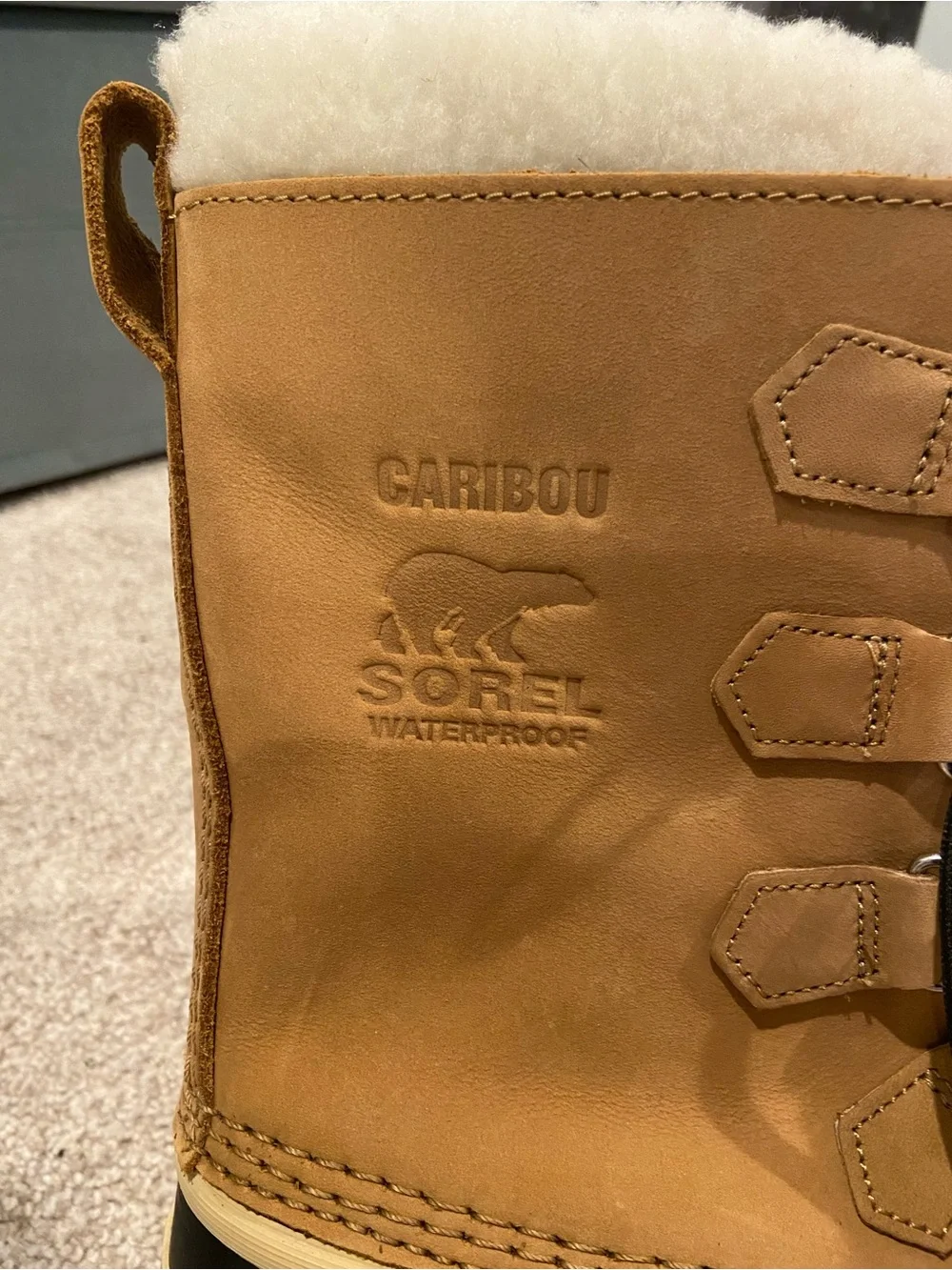 Sorel Caribou Boots Mens 8.5 Waterproof Tan Leather Winter Snow Faux Fur